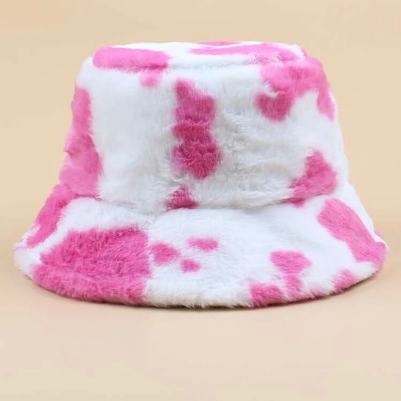 ASOS Accessories - Pink and white cow print fluffy bucket hat